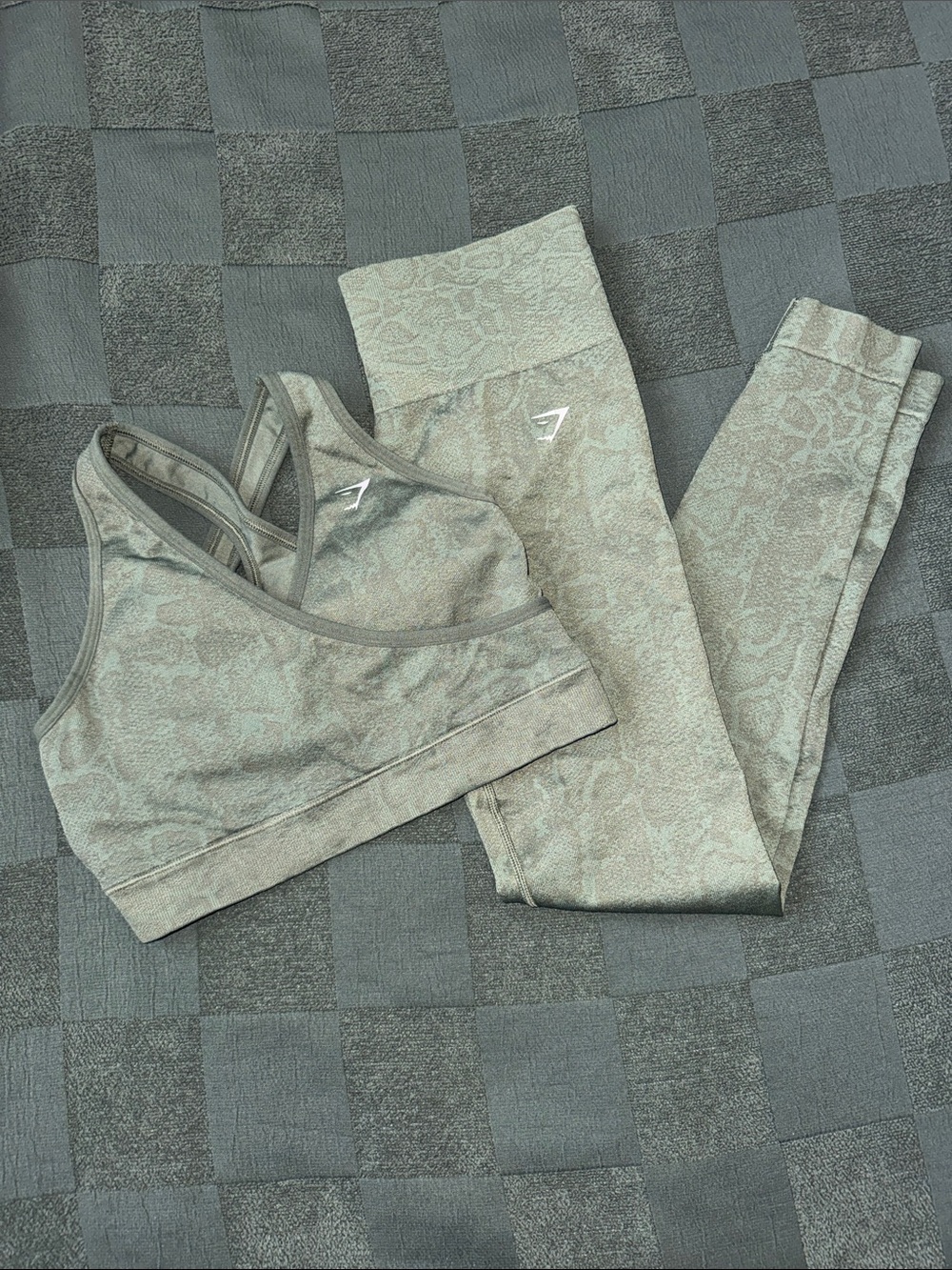Gymshark Sage-Tone Seamless Snake-Print Sports Bra & Leggings Set